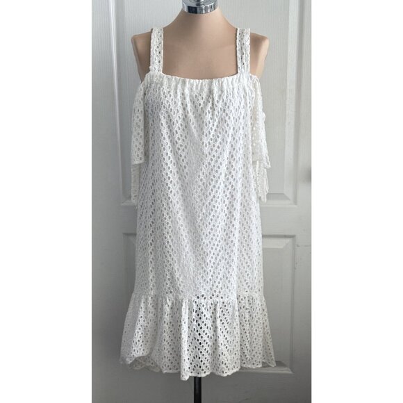 Hagel Eyelet Cold-Shoulder Swing Dress White Sz.10 - Picture 7 of 16
